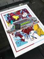 A football poster print inspired by the Burnley football club shirts & stadium Turf moor in east Lancashire, town of Burnley
