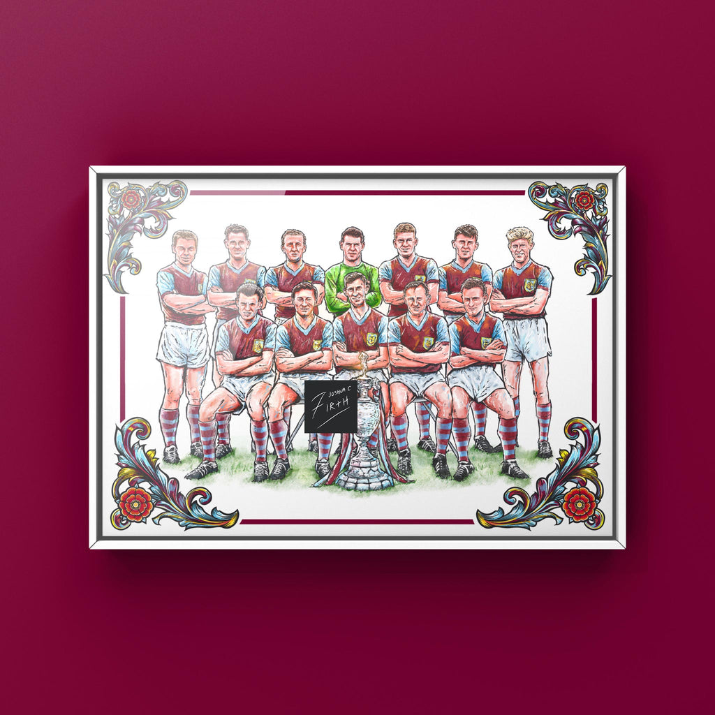 Celebrate the proud legacy of the Clarets with this independently created artwork inspired by Burnley's legendary 1959–1960 First Division title-winning side under Harry Potts. Designed by a passionate football supporter, this hand-drawn illustration pays tribute to one of the greatest teams in the club’s history, capturing the spirit, pride, and nostalgia of Burnley’s famous league triumph. Please note this is an unofficial piece of fan-made art and is not affiliated with or endorsed by any brand or club