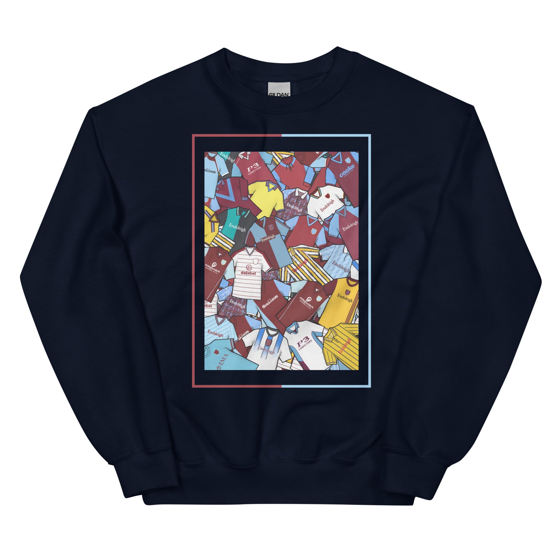 Burnley FC–inspired retro football sweatshirt featuring a bold central design styled like a collage of classic shirts. This unisex pullover combines vintage kit aesthetics with cosy, everyday comfort—ideal for chilly match days, pub nights, or laid-back casual wear. The design pays tribute to iconic Clarets jerseys and proudly celebrates Burnley’s proud footballing heritage. A perfect gift or wardrobe staple for fans who love retro football culture and hometown pride.