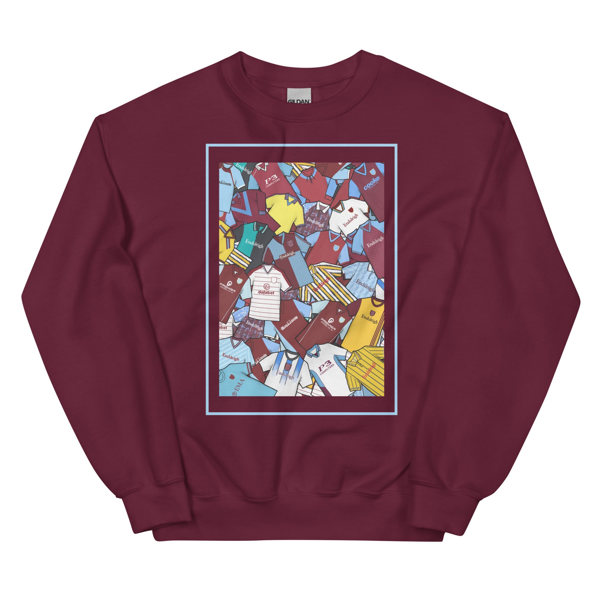 Burnley FC–inspired retro football sweatshirt featuring a bold central design styled like a collage of classic shirts. This unisex pullover combines vintage kit aesthetics with cosy, everyday comfort—ideal for chilly match days, pub nights, or laid-back casual wear. The design pays tribute to iconic Clarets jerseys and proudly celebrates Burnley’s proud footballing heritage. A perfect gift or wardrobe staple for fans who love retro football culture and hometown pride.