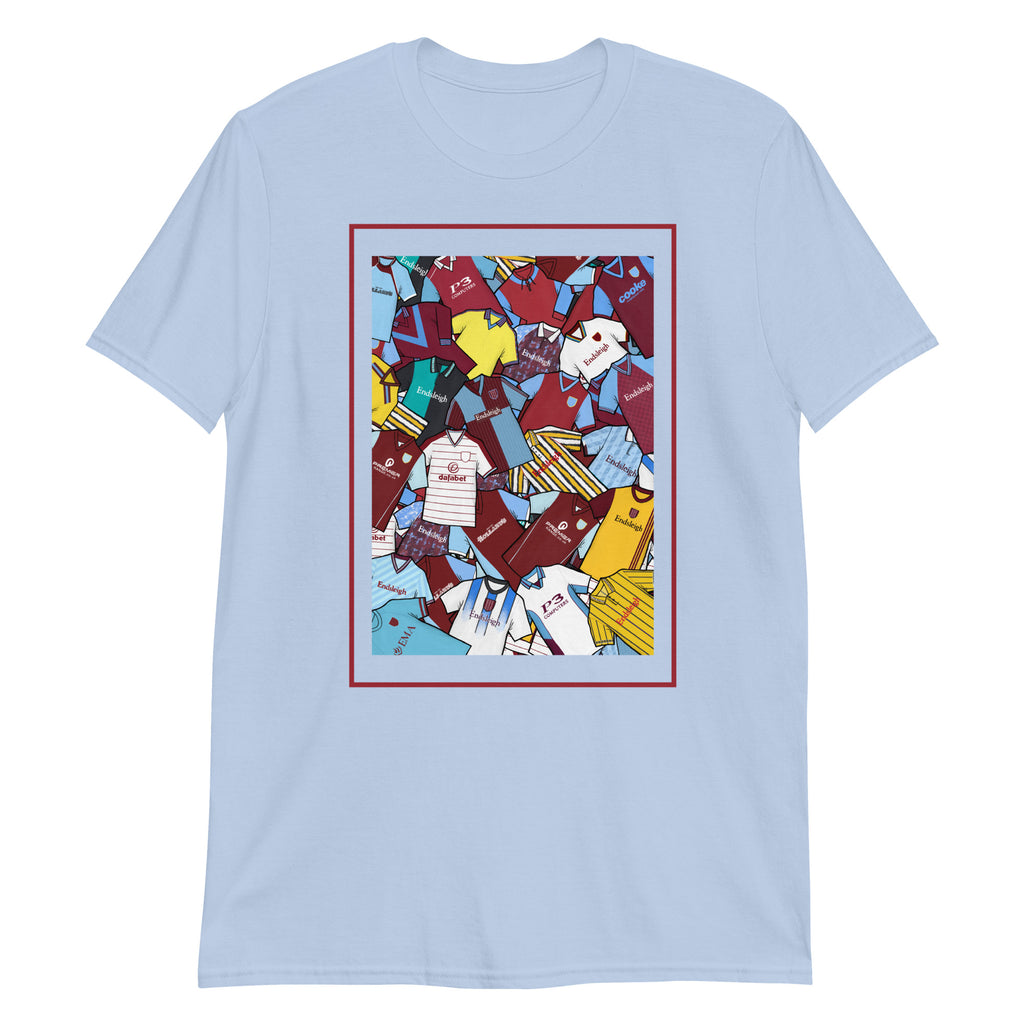 Burnley FC–inspired retro football t-shirt featuring a bold central design styled like a collage of classic shirts. This unisex tee blends vintage kit vibes with soft, everyday comfort—perfect for match days, summer socials, or casual wear year-round. The design celebrates iconic Clarets jerseys and Burnley’s proud football heritage. A great gift or go-to piece for fans who appreciate retro football culture and hometown pride.