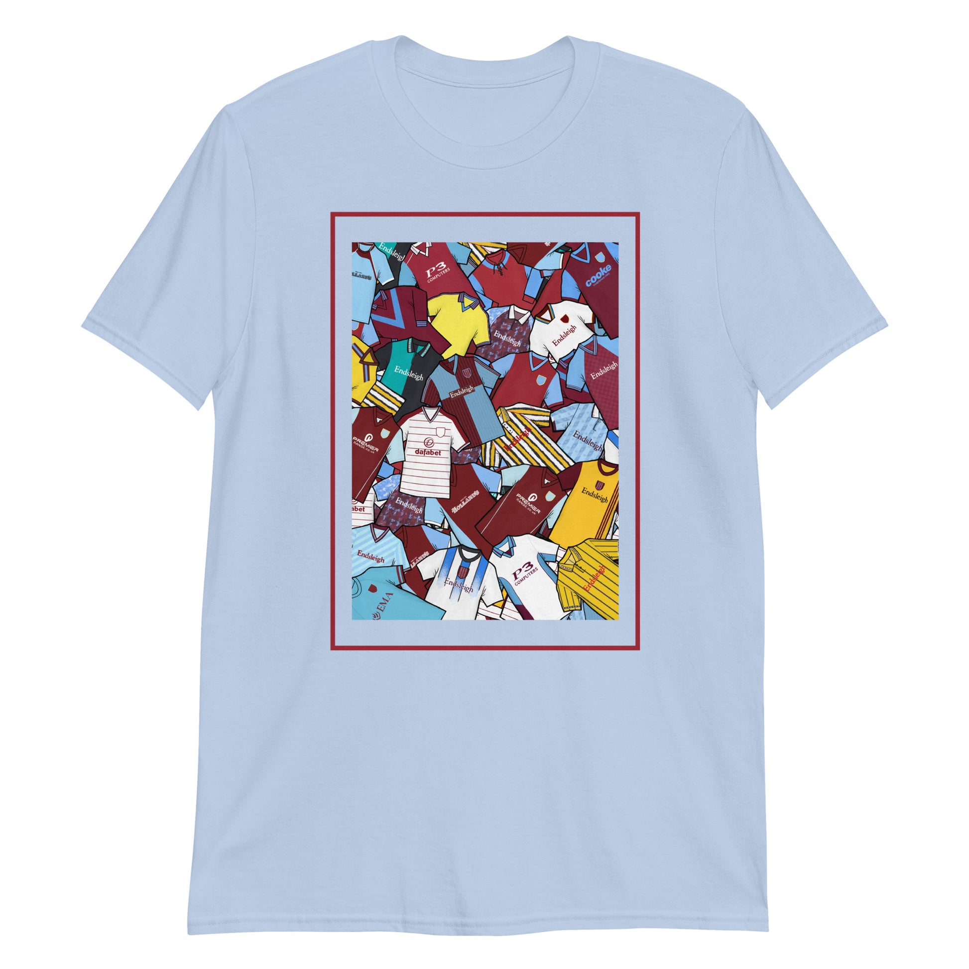 Burnley FC–inspired retro football t-shirt featuring a bold central design styled like a collage of classic shirts. This unisex tee blends vintage kit vibes with soft, everyday comfort—perfect for match days, summer socials, or casual wear year-round. The design celebrates iconic Clarets jerseys and Burnley’s proud football heritage. A great gift or go-to piece for fans who appreciate retro football culture and hometown pride.