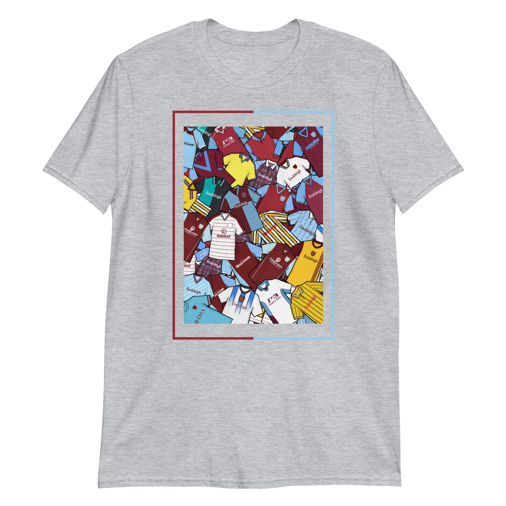 Burnley FC–inspired retro football t-shirt featuring a bold central design styled like a collage of classic shirts. This unisex tee blends vintage kit vibes with soft, everyday comfort—perfect for match days, summer socials, or casual wear year-round. The design celebrates iconic Clarets jerseys and Burnley’s proud football heritage. A great gift or go-to piece for fans who appreciate retro football culture and hometown pride.