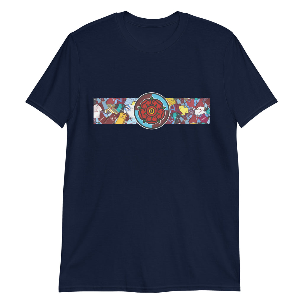 This T-shirt design pays tribute to Burnley FC’s rich heritage, blending the club’s iconic claret and blue with a bold, retro-inspired look. Featuring classic jersey patterns and a central Lancashire Rose emblem, it honors the pride and passion of the Turf Moor faithful. A perfect mix of vintage football style and modern streetwear—crafted for true Clarets supporters