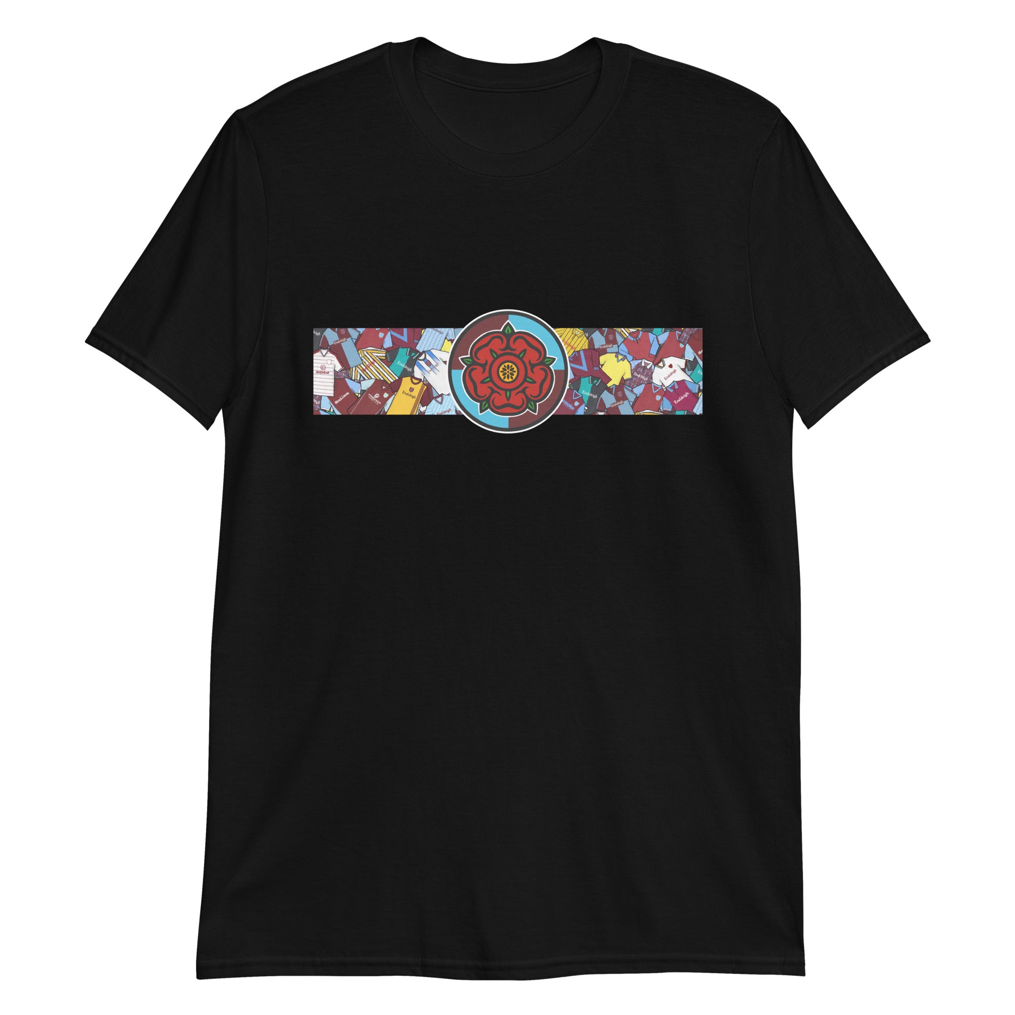 This T-shirt design pays tribute to Burnley FC’s rich heritage, blending the club’s iconic claret and blue with a bold, retro-inspired look. Featuring classic jersey patterns and a central Lancashire Rose emblem, it honors the pride and passion of the Turf Moor faithful. A perfect mix of vintage football style and modern streetwear—crafted for true Clarets supporters