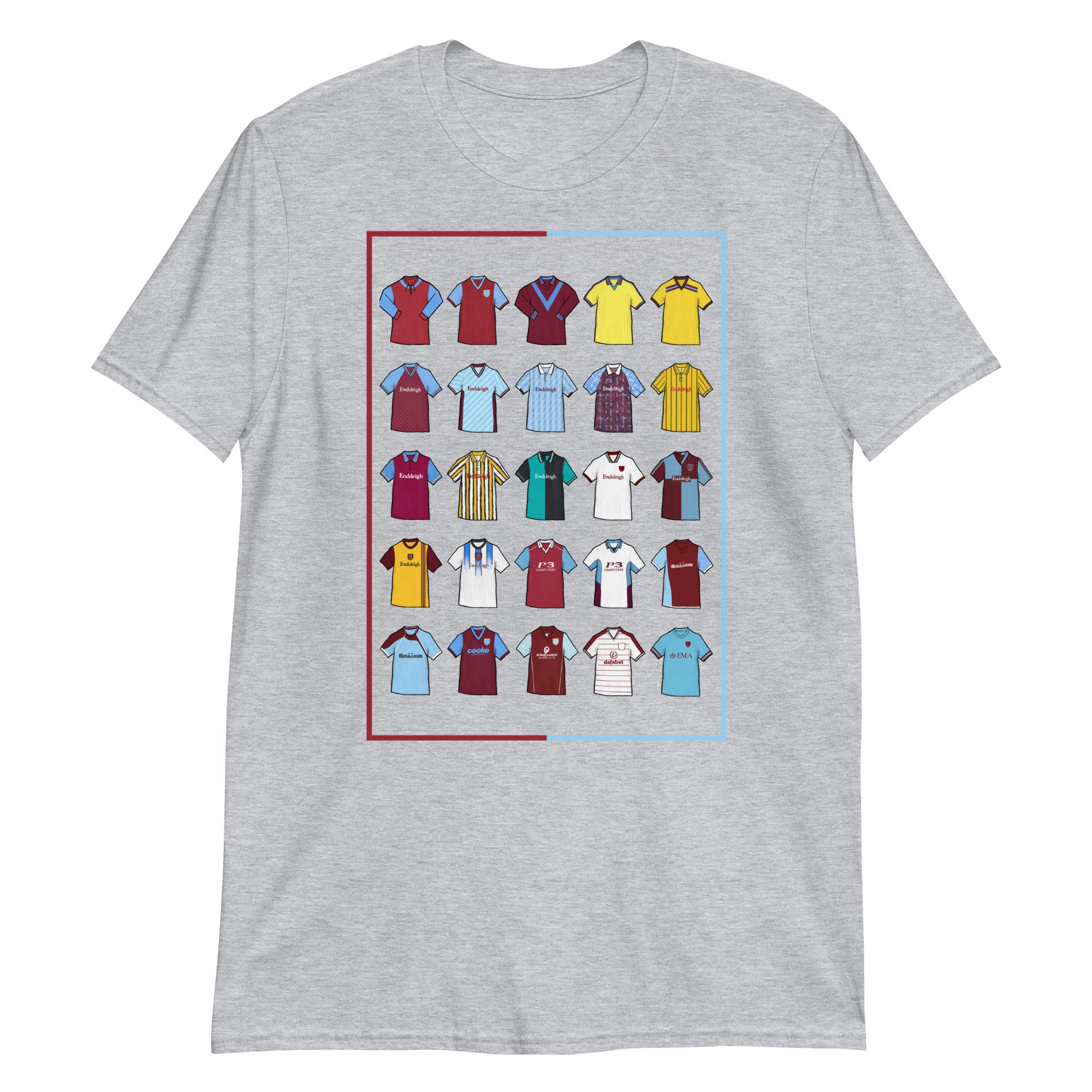 This T-shirt design draws inspiration from Burnley FC’s iconic football shirts, showcasing bold claret and blue elements with a modern twist. Featuring vintage jersey patterns and textured details, it pays tribute to the club’s proud heritage and lasting legacy. A perfect blend of classic football culture and fresh, contemporary style—made for true Clarets fans