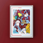 urnley FC Retro Shirts Art Print featuring 25 meticulously hand-drawn classic football shirts, highlighting the club’s most iconic kits across the decades. This unique artwork pays tribute to the Clarets’ rich heritage and ever-evolving style, brought to life through detailed, vintage-inspired illustrations