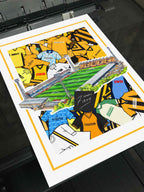 Cambridge United Kit Collage Retro Shirts & Stadium Football Print