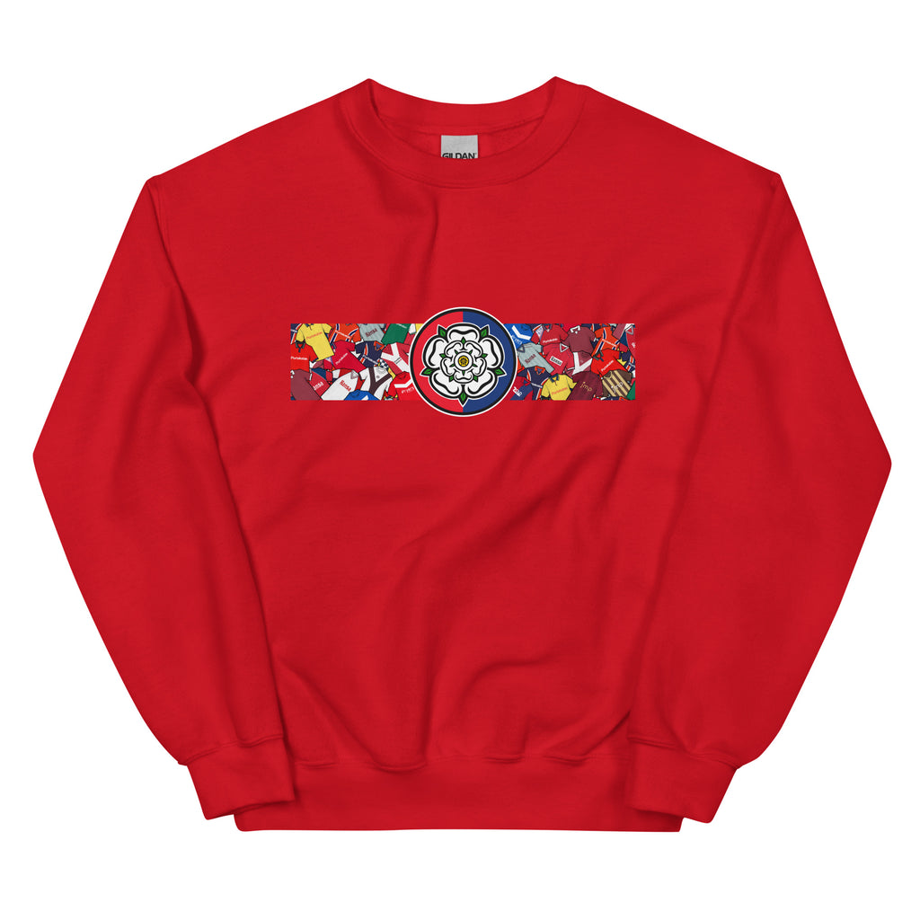 Celebrate your Minstermen pride with this York City FC-inspired retro football sweatshirt, featuring a bold central white rose of Yorkshire design. This unisex pullover blends vintage kit aesthetics with cosy, everyday comfort—perfect for chilly match days at the LNER Community Stadium, pub nights, or laid-back casual wear. The design pays homage to classic York City jerseys while proudly honouring the club’s rich history and Yorkshire roots. A must-have gift or wardrobe essential for loyal supporters 