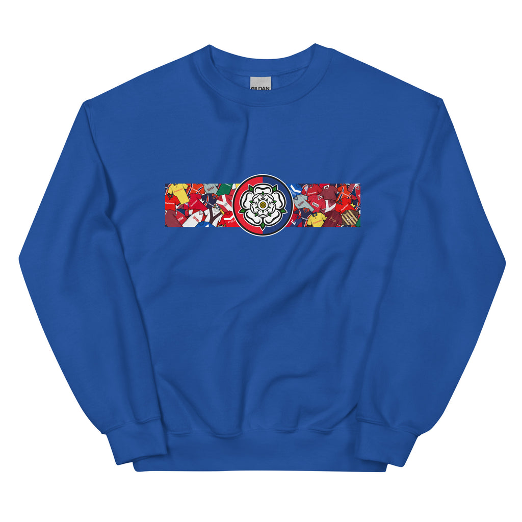 Celebrate your Minstermen pride with this York City FC-inspired retro football sweatshirt, featuring a bold central white rose of Yorkshire design. This unisex pullover blends vintage kit aesthetics with cosy, everyday comfort—perfect for chilly match days at the LNER Community Stadium, pub nights, or laid-back casual wear. The design pays homage to classic York City jerseys while proudly honouring the club’s rich history and Yorkshire roots. A must-have gift or wardrobe essential for loyal supporters 