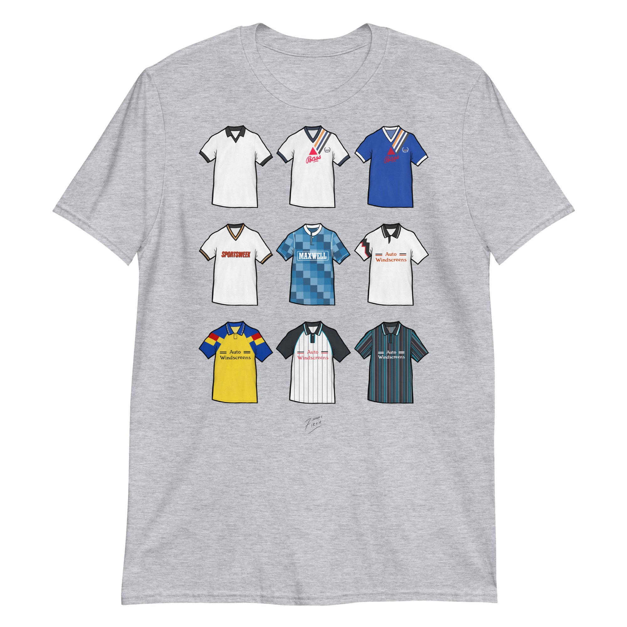 Celebrate your Rams pride with this Derby County FC T-shirt, designed for fans who love classic football style. Featuring detailed artwork showcasing 9 iconic Derby County shirts from the club’s history, this retro-style T-shirt highlights the club’s rich heritage and timeless football culture. Perfect for match days, casual wear, or as a Derby County football gift, it combines vintage-inspired design with modern comfort. A must-have T-shirt for true Derby County fans