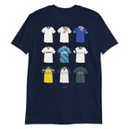 Celebrate your Rams pride with this Derby County FC T-shirt, designed for fans who love classic football style. Featuring detailed artwork showcasing 9 iconic Derby County shirts from the club’s history, this retro-style T-shirt highlights the club’s rich heritage and timeless football culture. Perfect for match days, casual wear, or as a Derby County football gift, it combines vintage-inspired design with modern comfort!
