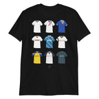 Celebrate your Rams pride with this Derby County FC T-shirt, designed for fans who love classic football style. Featuring detailed artwork showcasing 9 iconic Derby County shirts from the club’s history, this retro-style T-shirt highlights the club’s rich heritage and timeless football culture. Perfect for match days, casual wear, or as a Derby County football gift, it combines vintage-inspired design with modern comfort. A must-have T-shirt for true Derby County fans