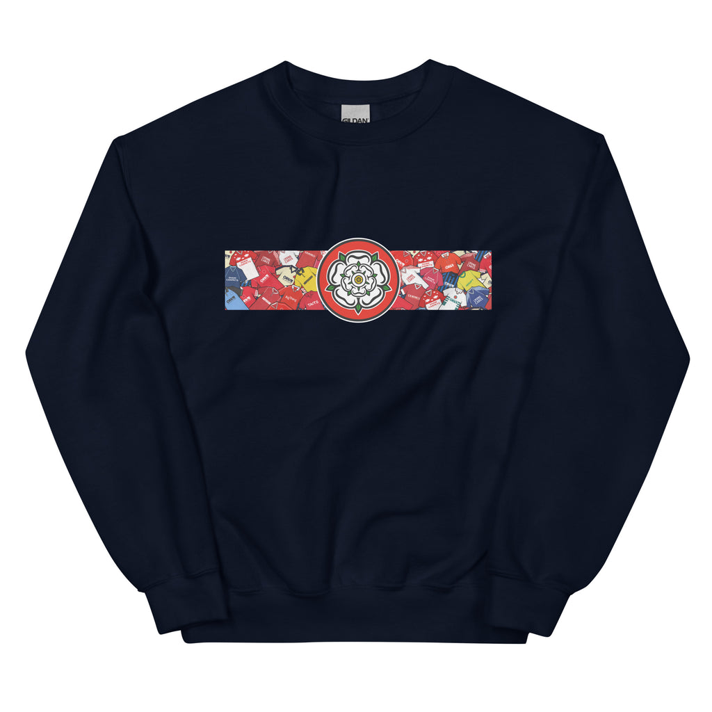 Celebrate your Tykes pride with this Barnsley FC–inspired retro football sweatshirt, featuring a bold central white rose of Yorkshire design. This unisex pullover blends vintage kit aesthetics with cosy, everyday comfort—perfect for chilly match days at Oakwell, pub nights, or laid-back casual wear. The design pays homage to classic Barnsley jerseys while proudly honouring the club’s rich history and Yorkshire roots. A must-have gift or wardrobe essential for loyal supporters
