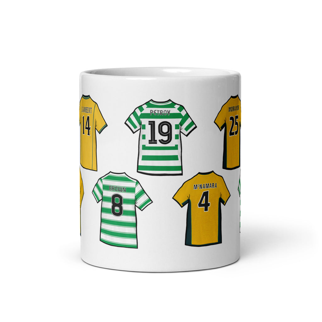 Inspired by the legends of Glasgow Celtic, featuring illustrated jerseys of players such as Paul Lambert, Scott Brown, Petrov, Jackie McNamara & Lubomir Moracvik