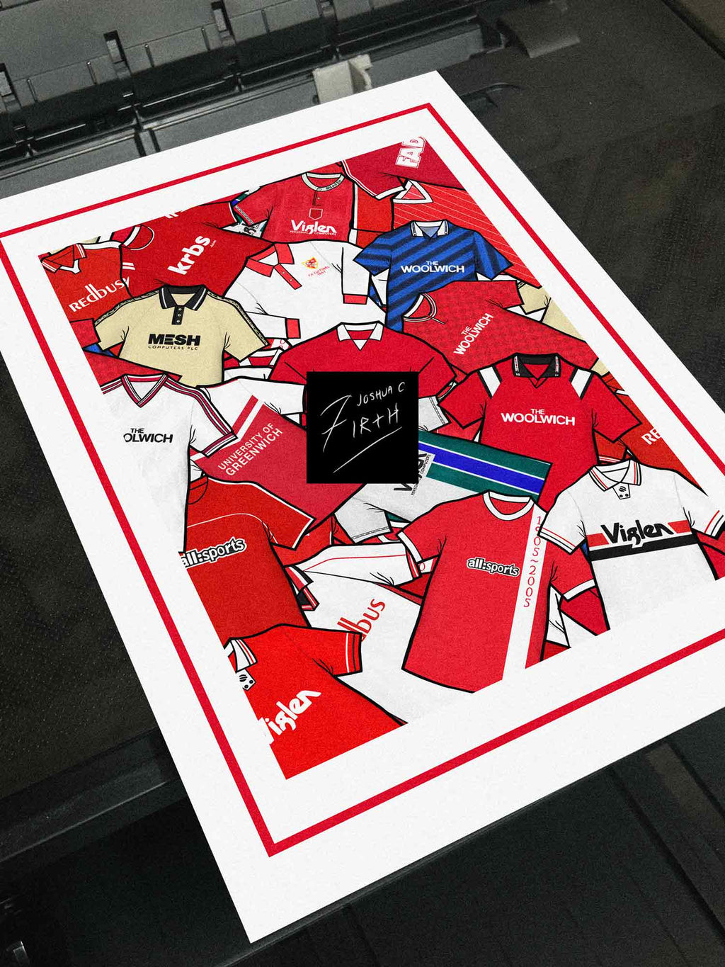 Celebrate Charlton Athletic heritage with this retro shirt art print, available in A3/A4, framed or unframed—perfect gift for true Addicks fans.