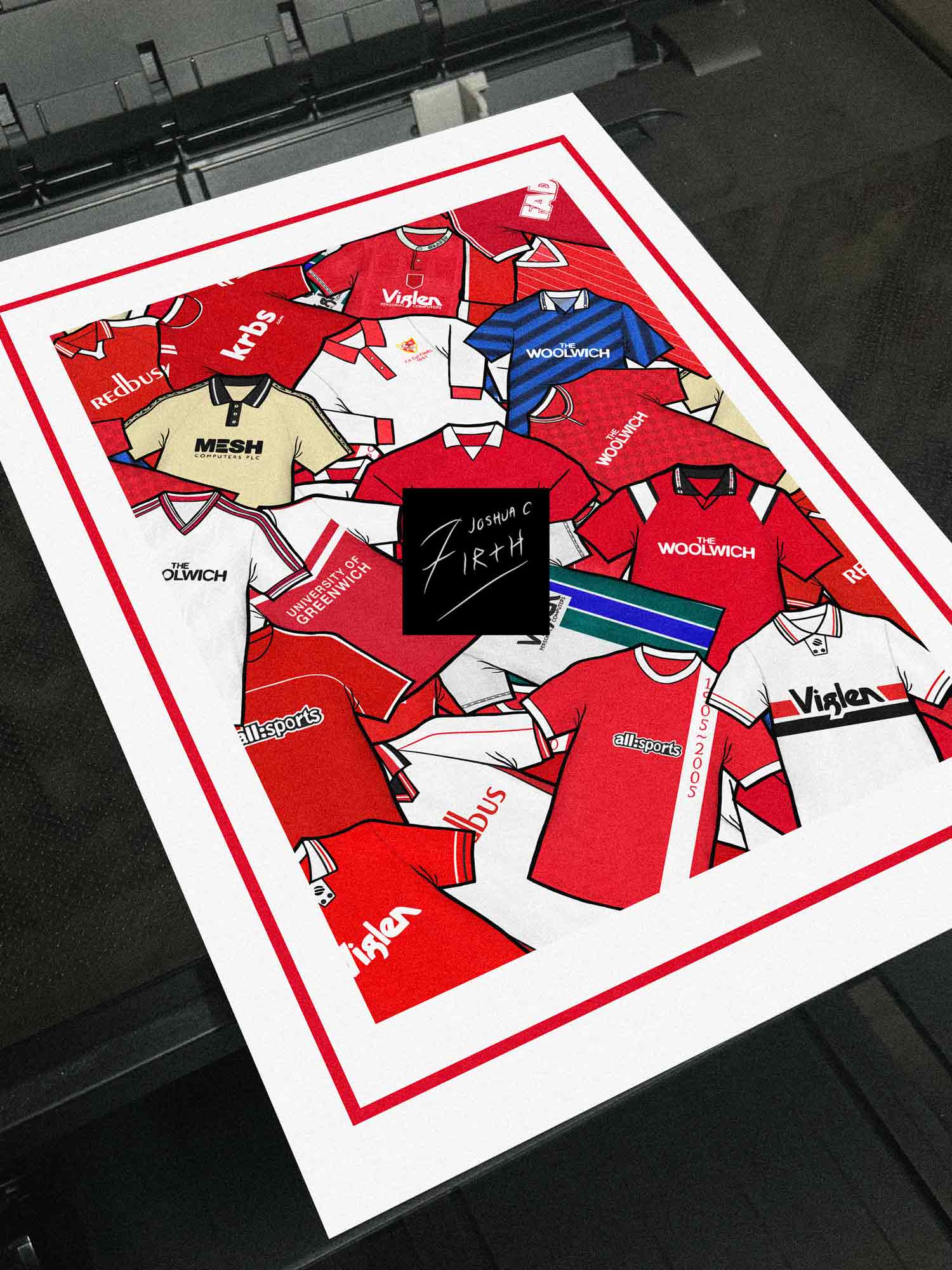 Celebrate Charlton Athletic heritage with this retro shirt art print, available in A3/A4, framed or unframed—perfect gift for true Addicks fans.