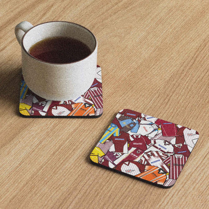 Northampton retro football shirt collage coaster, handmade cork-backed gift for Northampton Town fans and home decor.