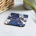 Dundee retro football shirt collage coaster, handmade cork-backed gift for Dundee fans and home decor.