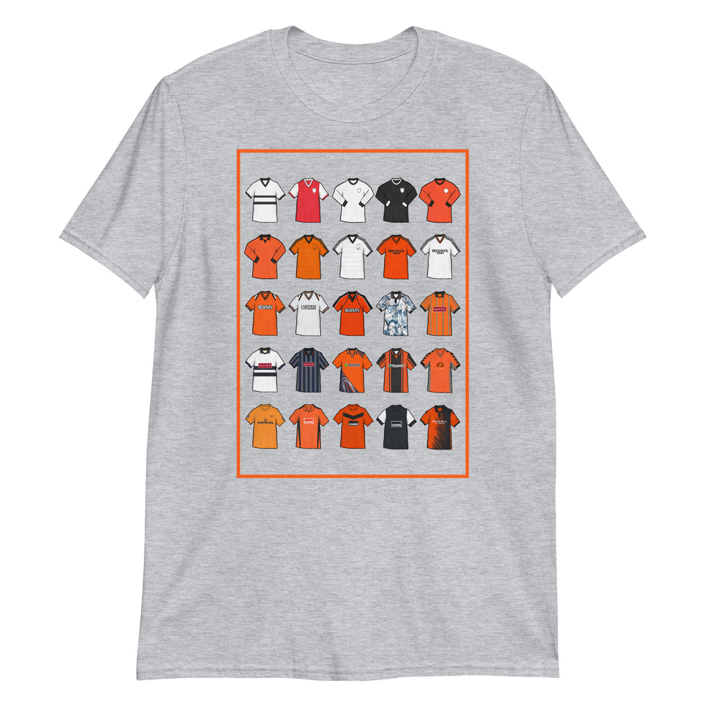 Show your passion for Dundee United FC with this retro T-shirt, inspired by the club’s iconic shirts. Featuring a bold tangerine, black, and white palette and hand-drawn vintage shirt illustrations, this design captures the proud tradition and rich heritage of the Terrors. Crafted for comfort and style, it blends classic football nostalgia with a modern edge — perfect for any Dundee United fan or casual match-day look