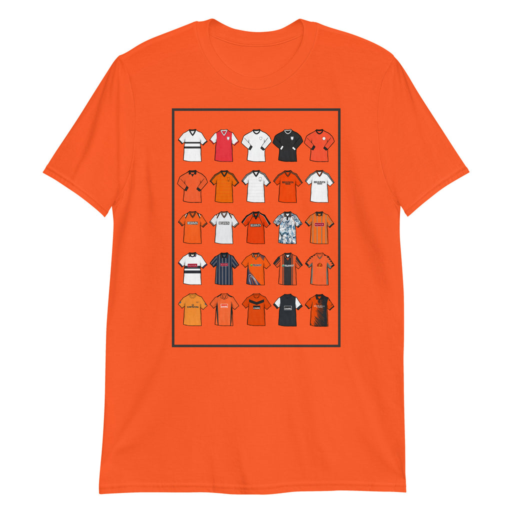 Show your passion for Dundee United FC with this retro T-shirt, inspired by the club’s iconic shirts. Featuring a bold tangerine, black, and white palette and hand-drawn vintage shirt illustrations, this design captures the proud tradition and rich heritage of the Terrors. Crafted for comfort and style, it blends classic football nostalgia with a modern edge — perfect for any Dundee United fan or casual match-day look