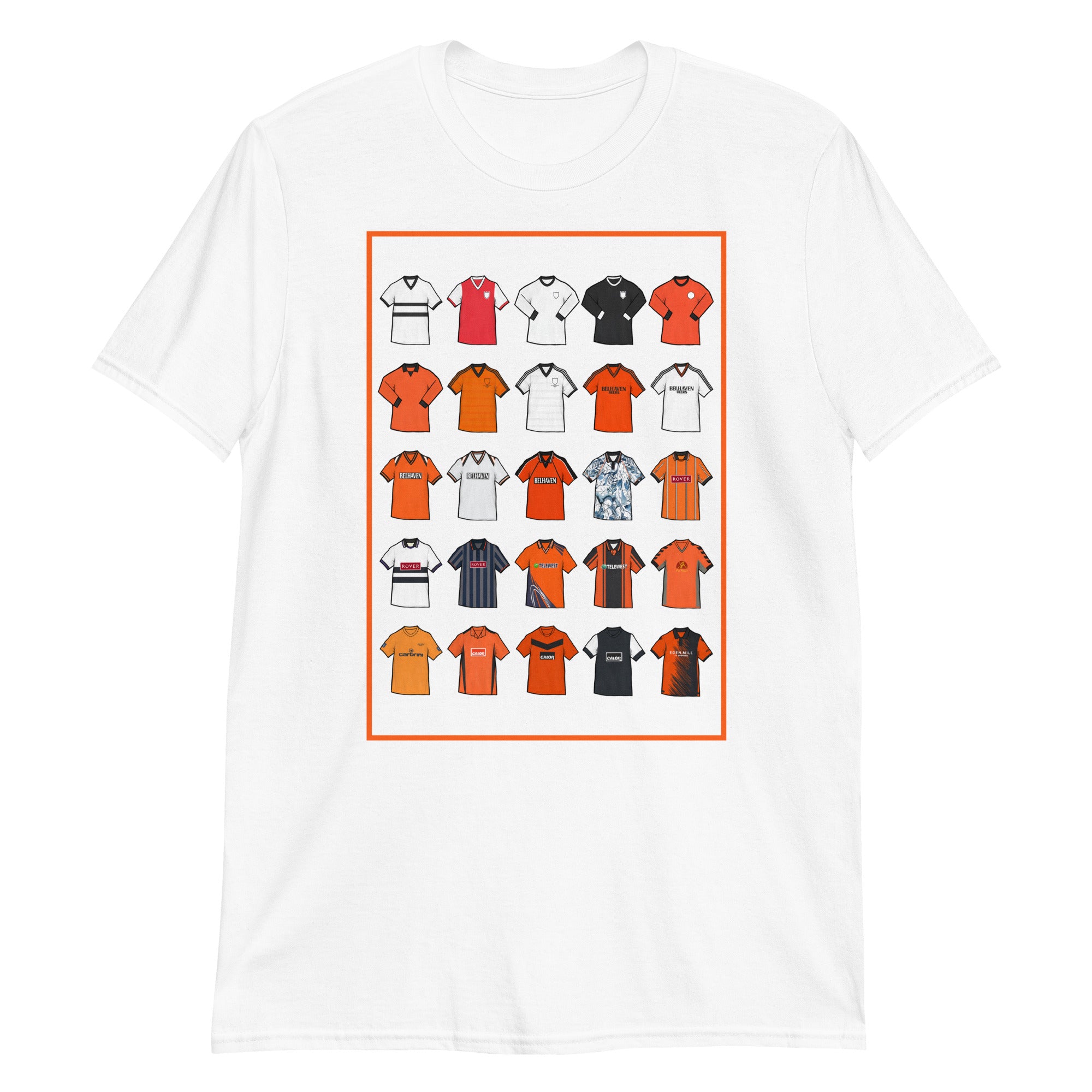 Show your passion for Dundee United FC with this retro T-shirt, inspired by the club’s iconic shirts. Featuring a bold tangerine, black, and white palette and hand-drawn vintage shirt illustrations, this design captures the proud tradition and rich heritage of the Terrors. Crafted for comfort and style, it blends classic football nostalgia with a modern edge — perfect for any Dundee United fan or casual match-day look