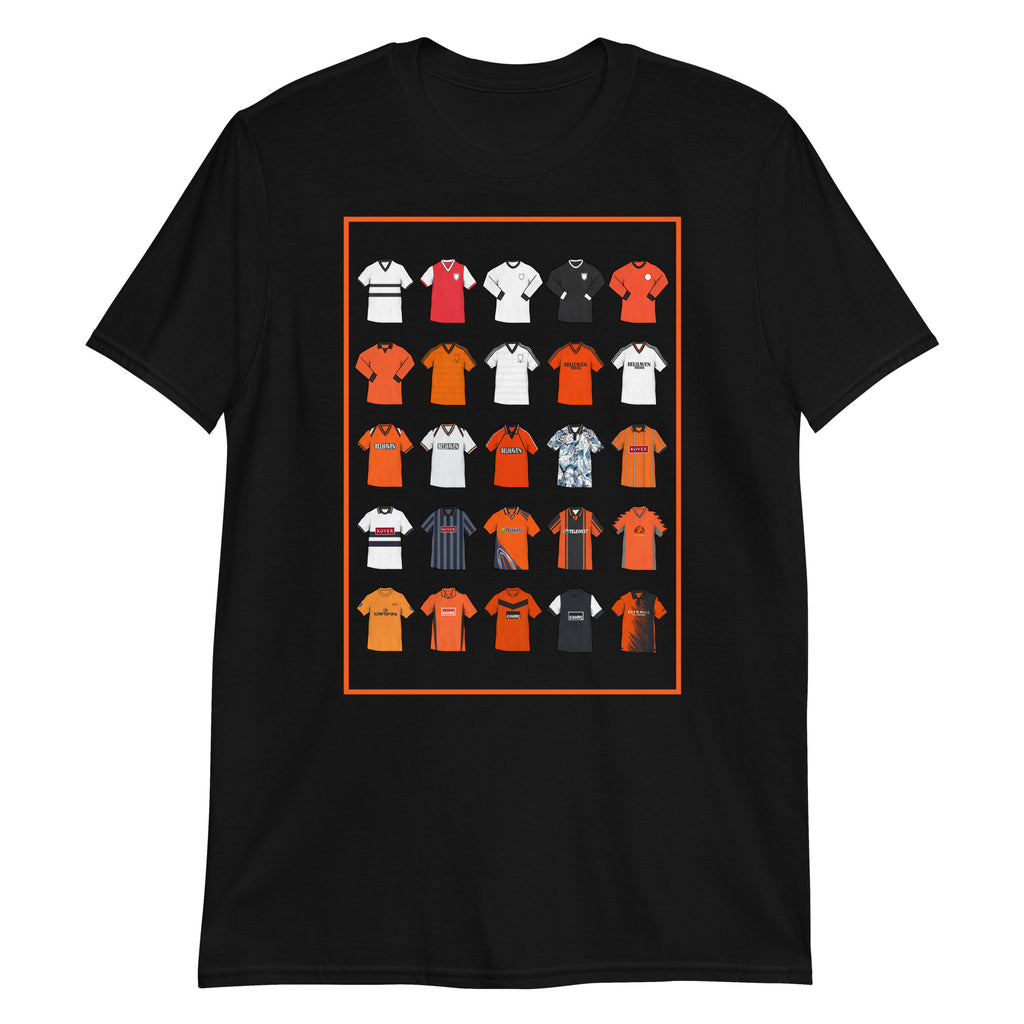 Show your passion for Dundee United FC with this retro T-shirt, inspired by the club’s iconic shirts. Featuring a bold tangerine, black, and white palette and hand-drawn vintage shirt illustrations, this design captures the proud tradition and rich heritage of the Terrors. Crafted for comfort and style, it blends classic football nostalgia with a modern edge — perfect for any Dundee United fan or casual match-day look