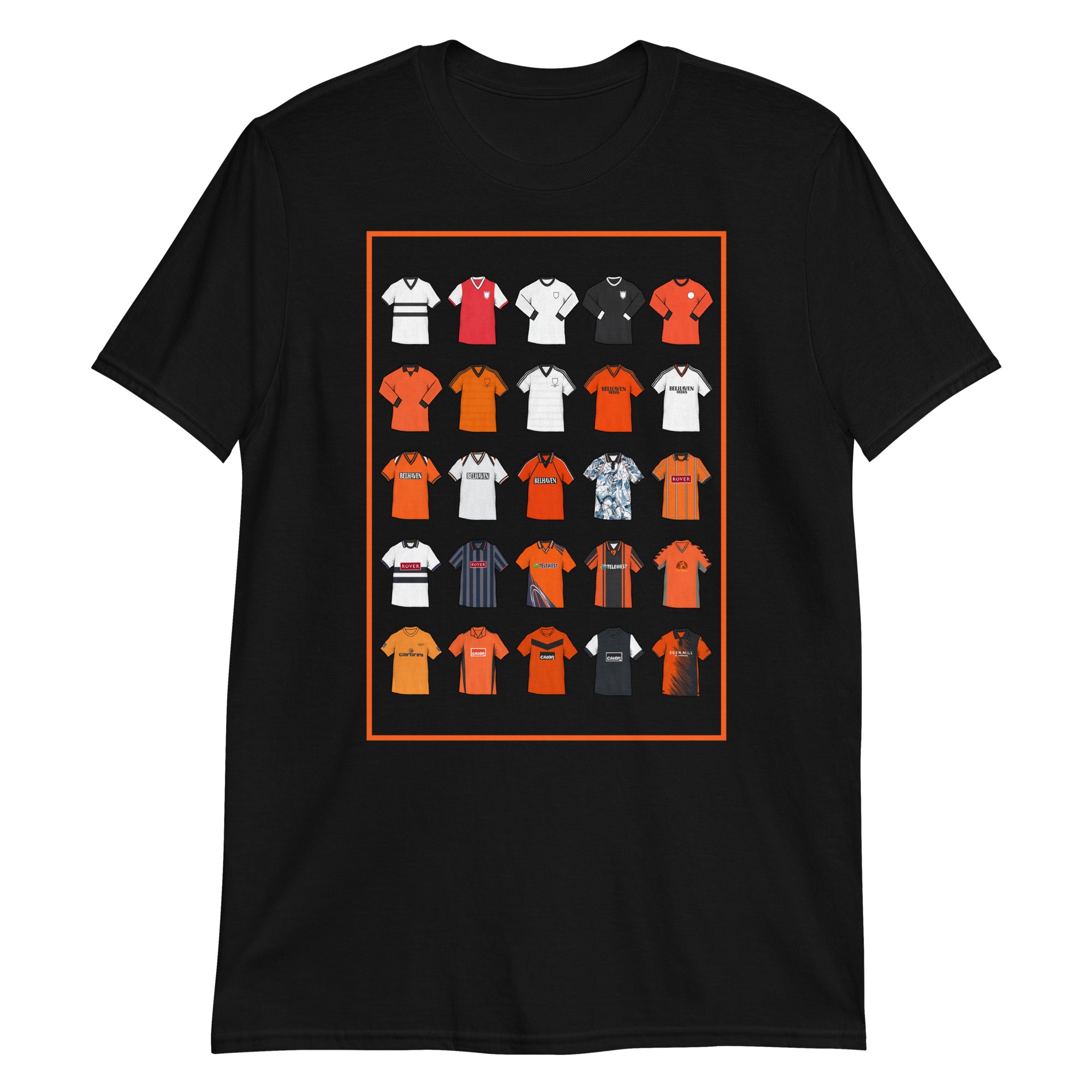 Show your passion for Dundee United FC with this retro T-shirt, inspired by the club’s iconic shirts. Featuring a bold tangerine, black, and white palette and hand-drawn vintage shirt illustrations, this design captures the proud tradition and rich heritage of the Terrors. Crafted for comfort and style, it blends classic football nostalgia with a modern edge — perfect for any Dundee United fan or casual match-day look