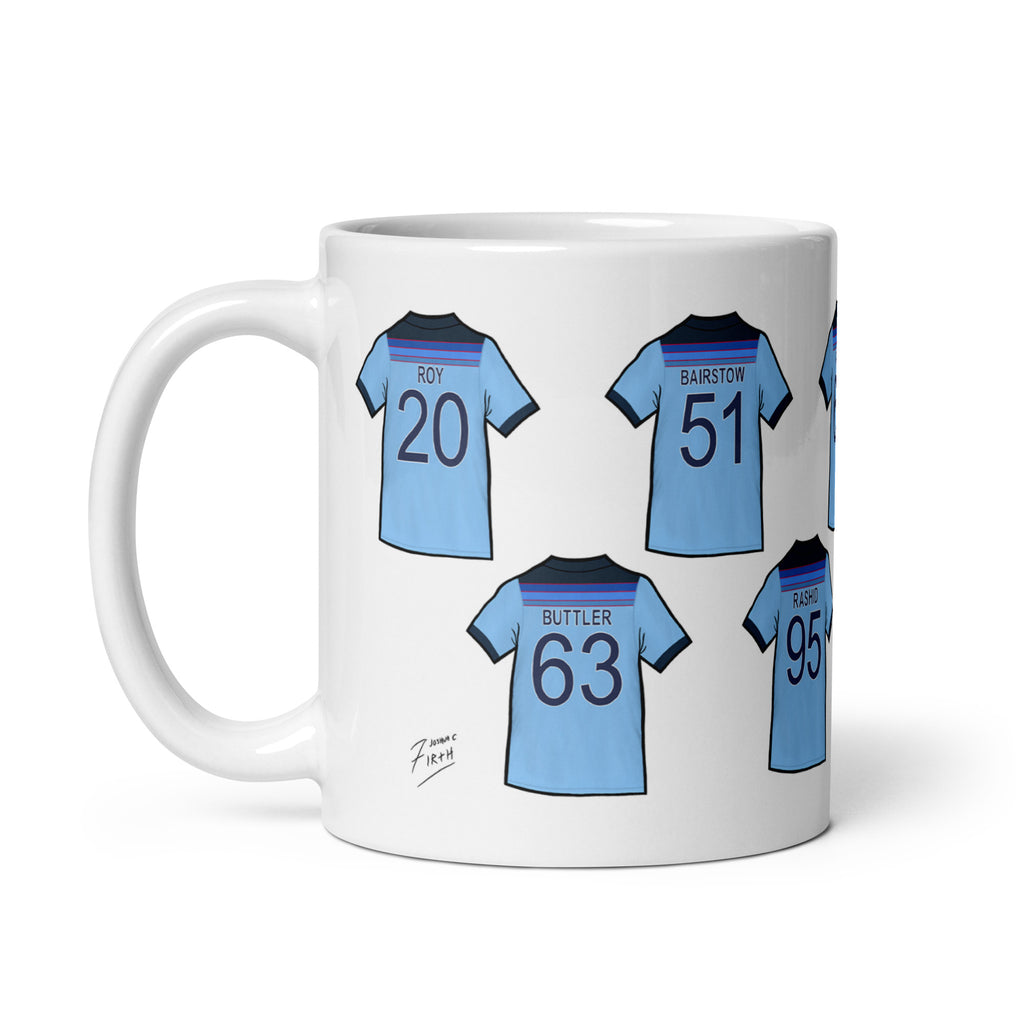 England Cricket Themed Mug inspired by the jerseys of some of the players from World Cup 2019