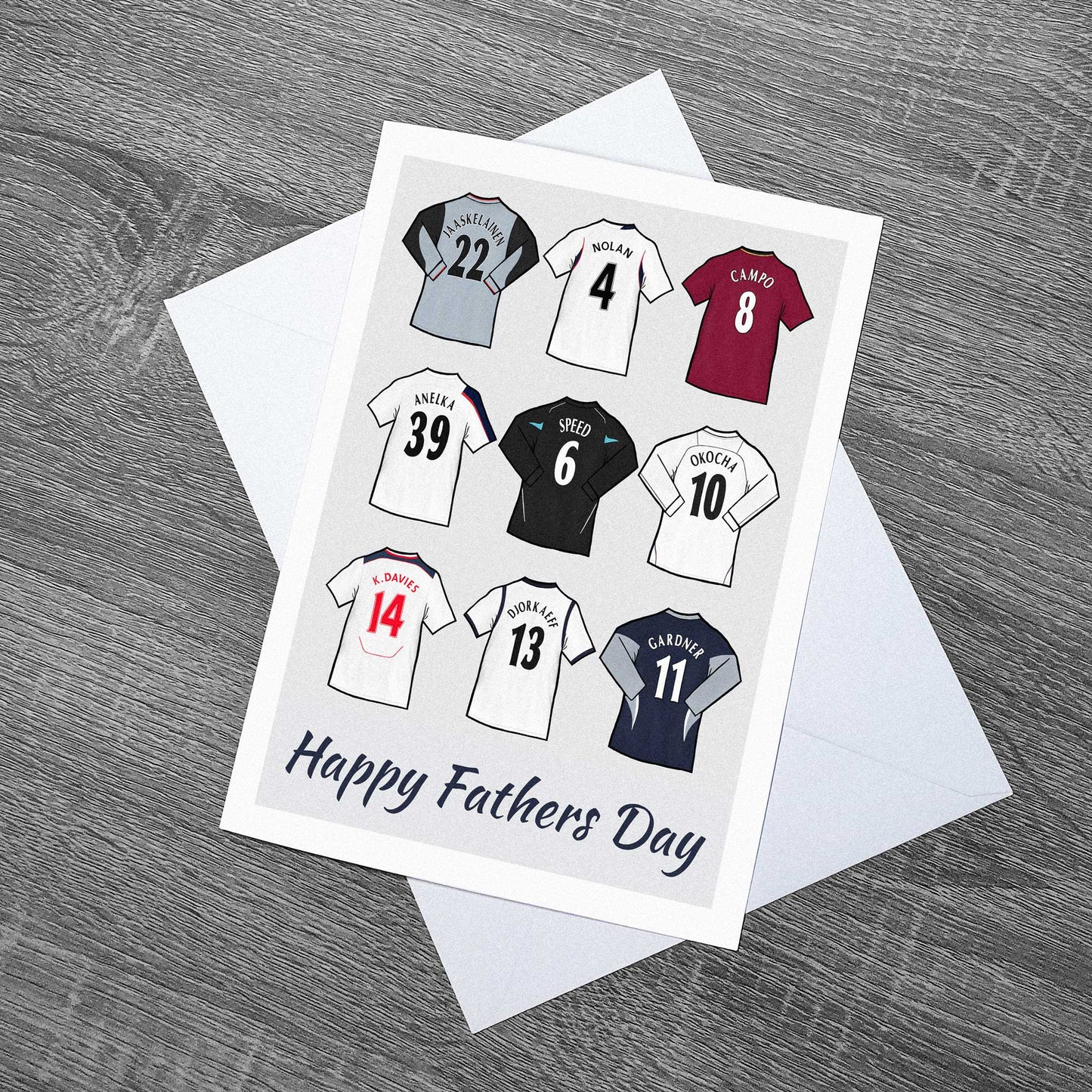 Fathers day card Bolton Wanderers themed featuring some of the greatest player jerseys in their history! 