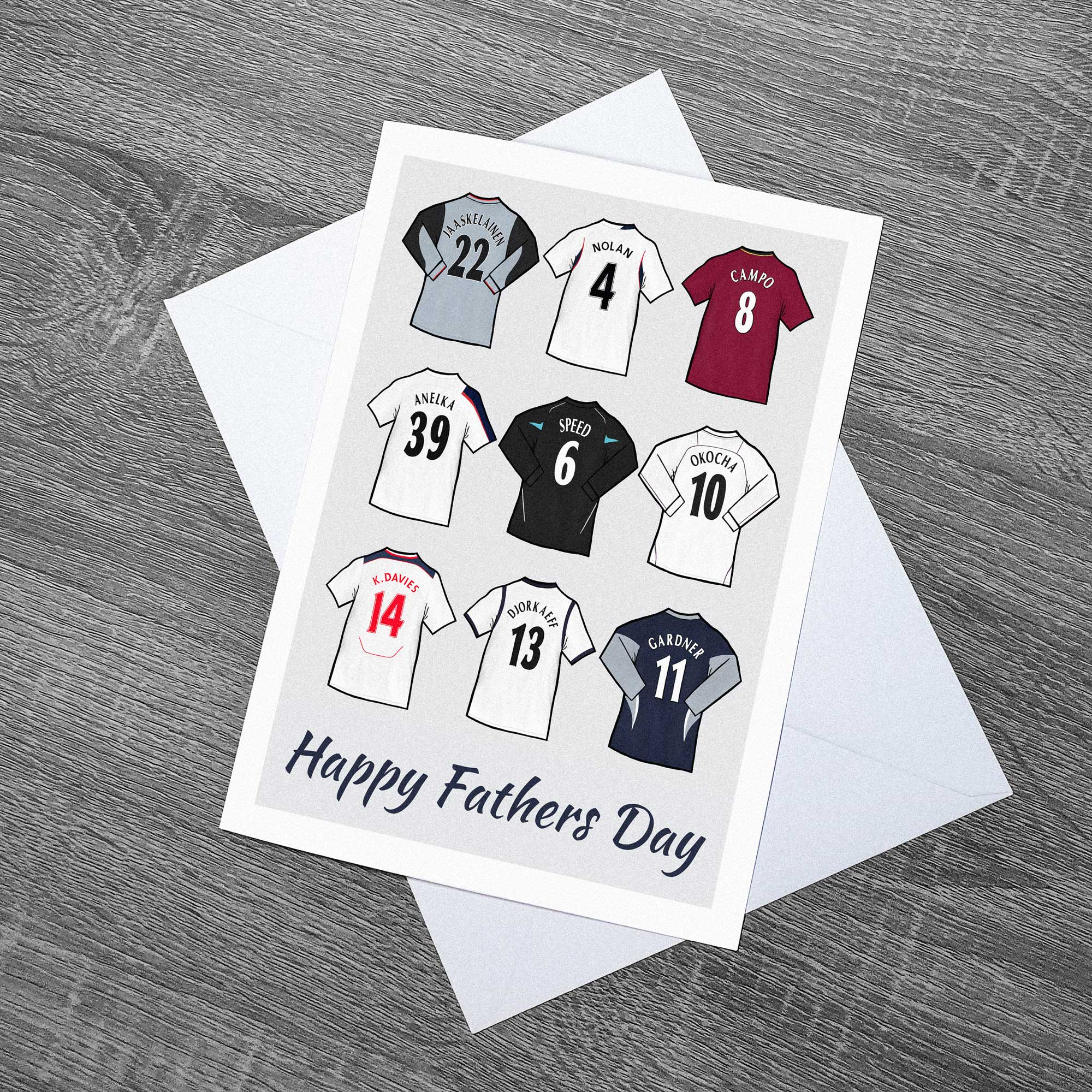 Fathers day card Bolton Wanderers themed featuring some of the greatest player jerseys in their history! 