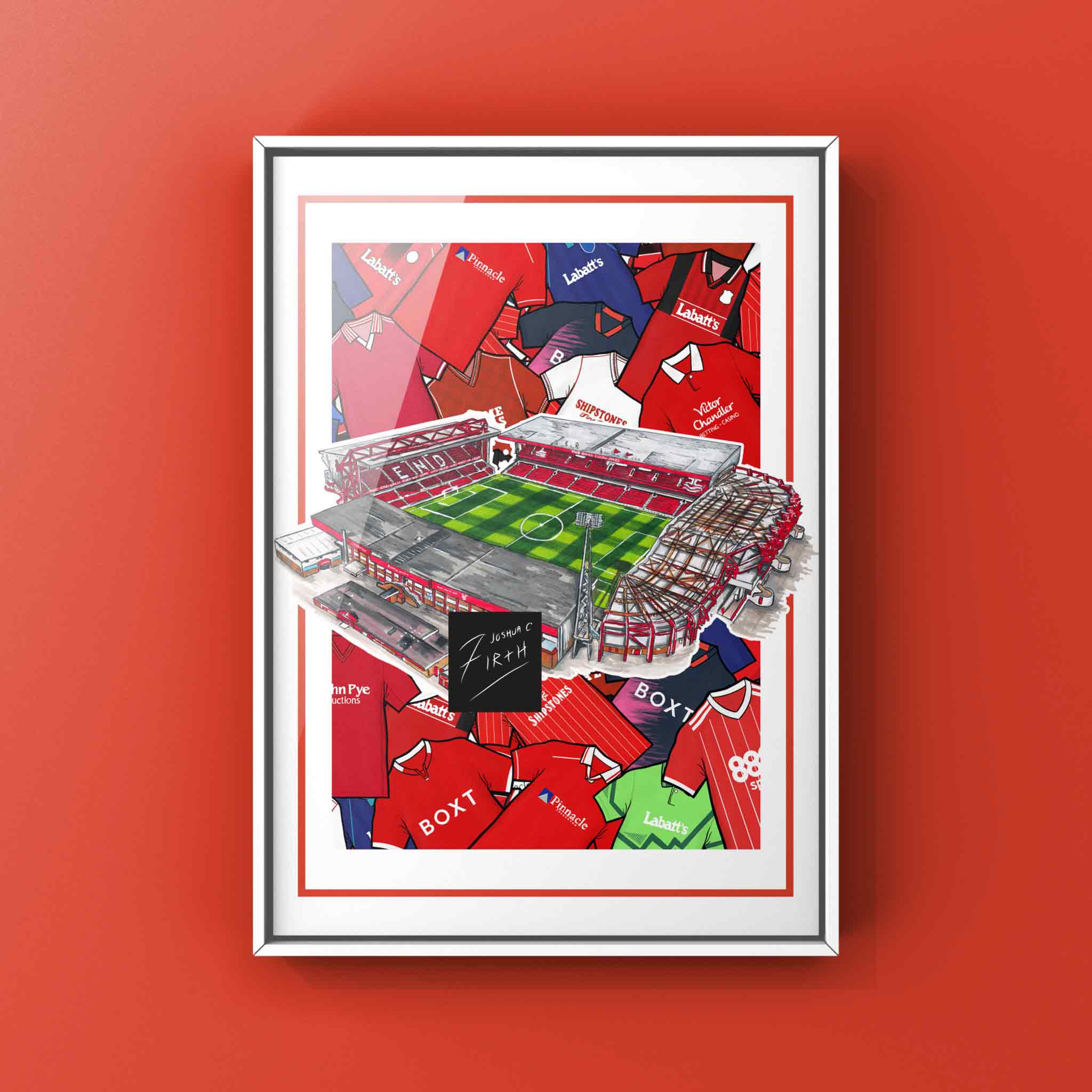 Nottingham Forest Kit Collage Retro Shirts & Stadium City Ground Football Print