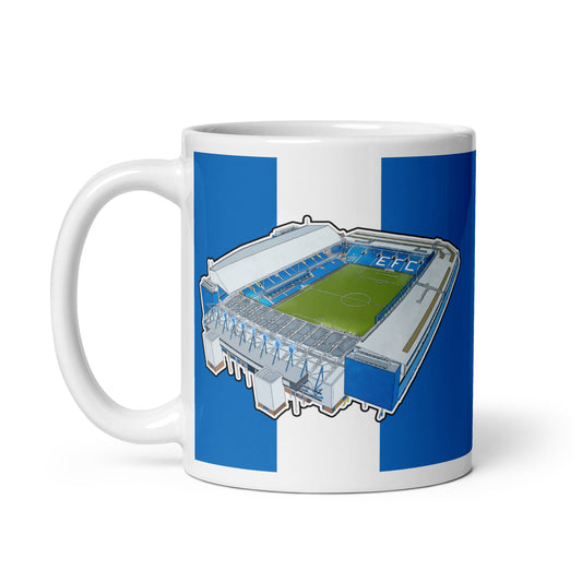A mug featuring artwork inspired by Goodison Park, the home of Everton FC.