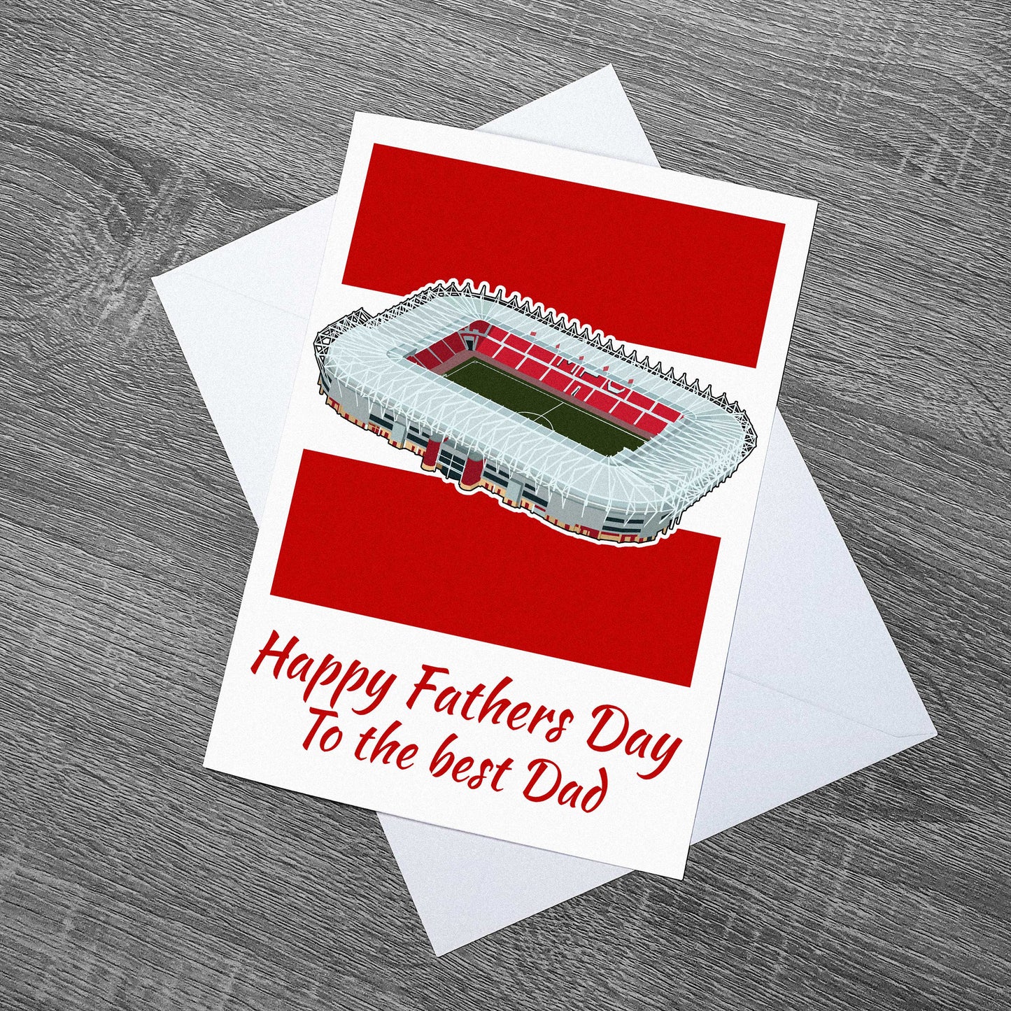 Fathers day card inspired by the Riverside Stadium, the home of Middlesbrough Football Club in North Yorkshire