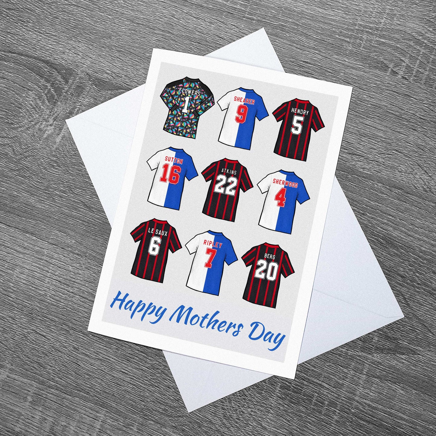 Mothers day card inspired by the legendary players to play for Blackburn Rovers