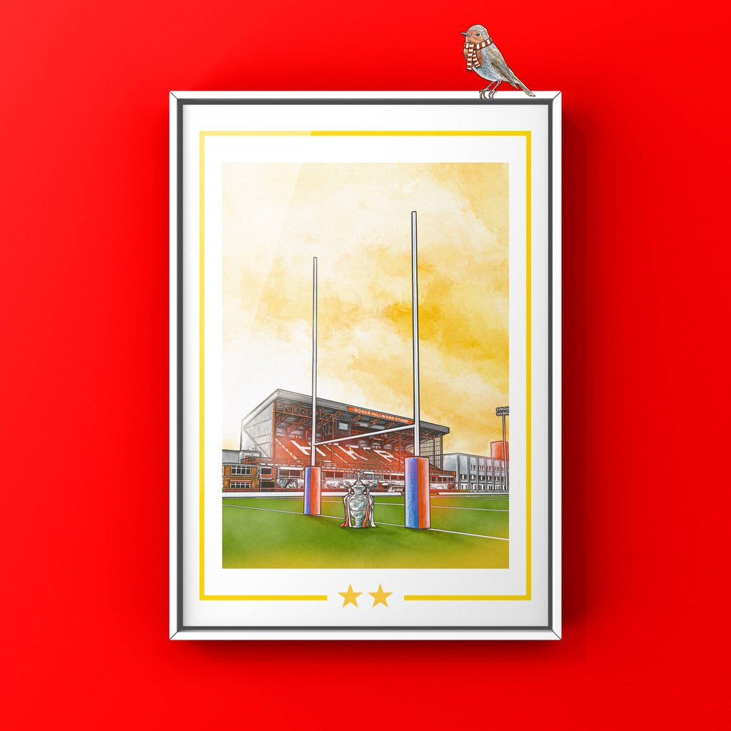 This artwork is inspired by Craven Park, the iconic home of Hull Kingston Rovers, located in East Hull. It is proudly dedicated to the 2025 Challenge Cup winners, celebrating their remarkable achievement in Rugby League history
