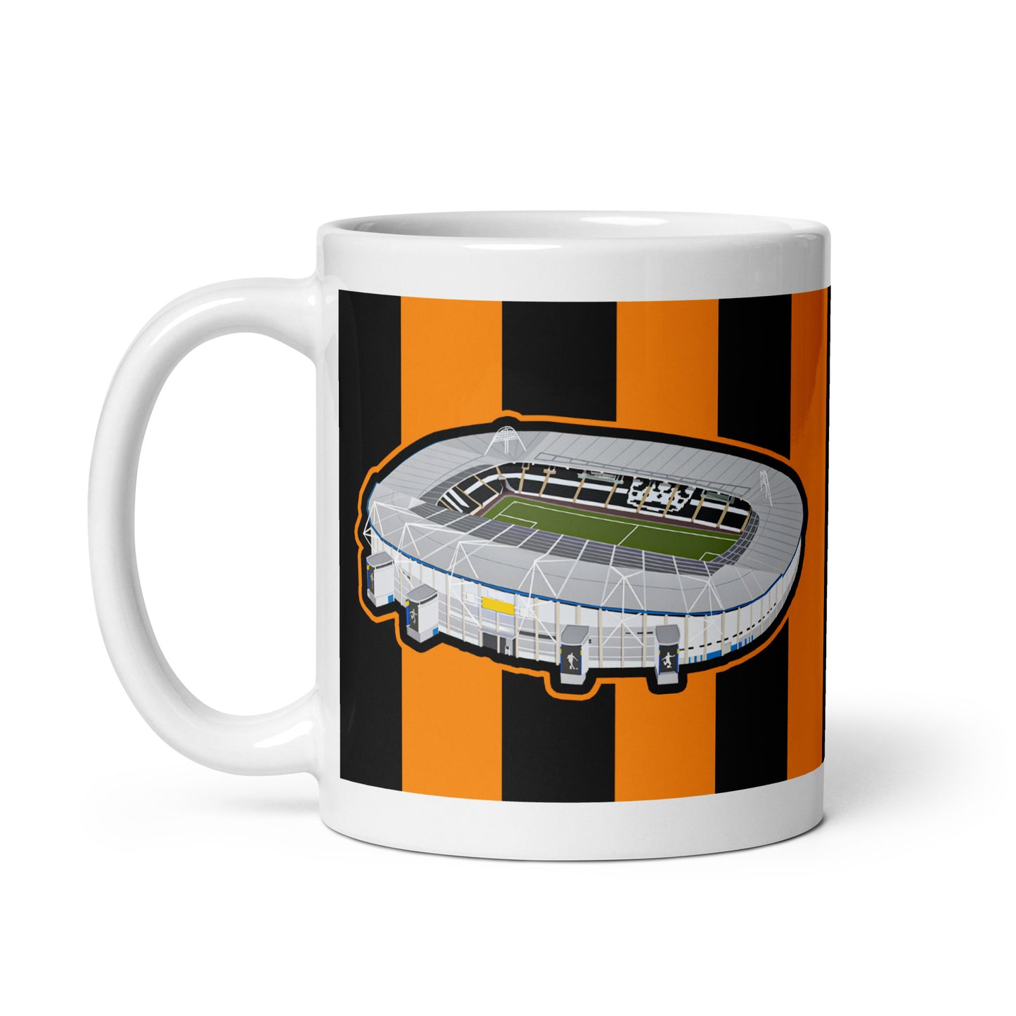 A mug inspired by the MKM Stadium in Hull, East Yorkshire. Home of the Tigers!