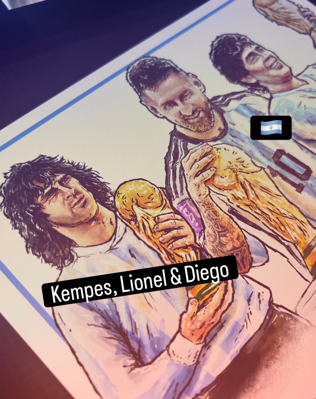 Argentina World Champions Kempes Messi Maradona Art Football Print