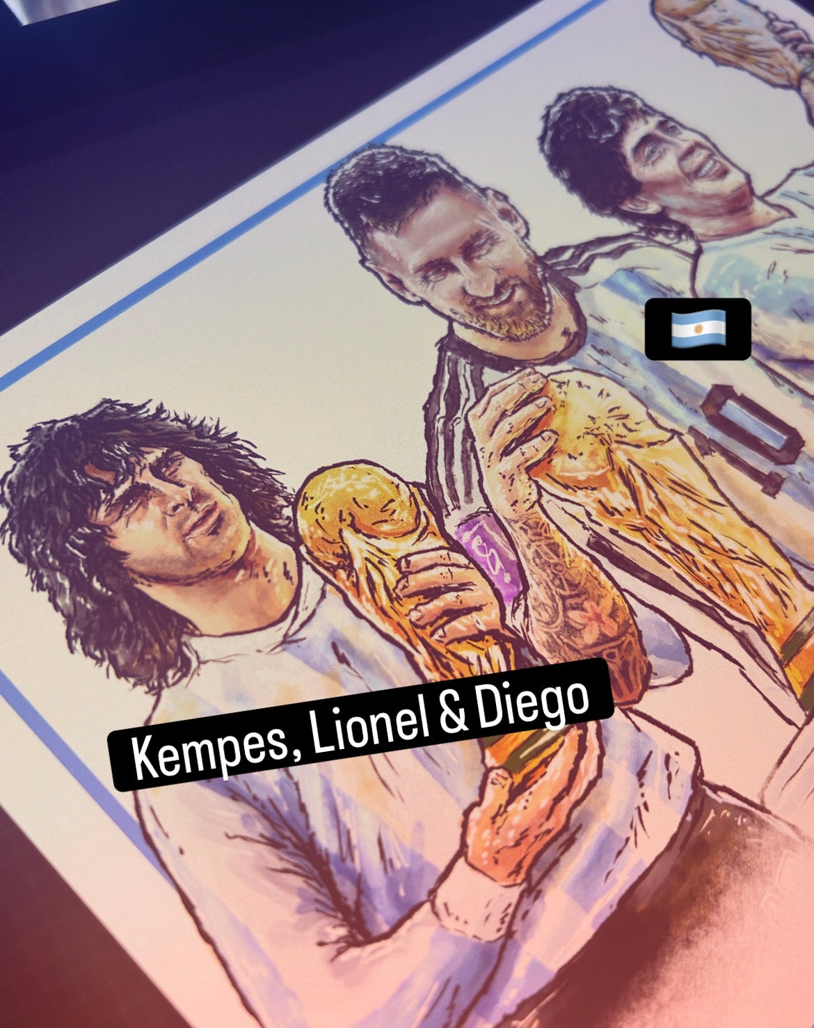 Argentina World Champions Kempes Messi Maradona Art Football Print