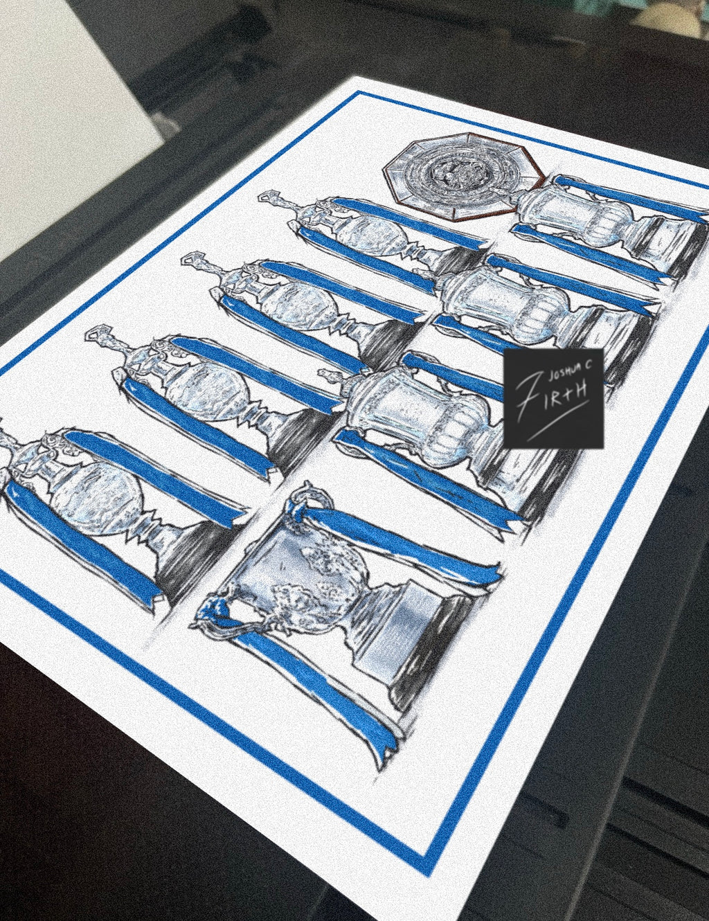 Celebrate the proud history of Sheffield Wednesday with this independently created art - Detailed trophies illustration, showcasing the iconic silverware that defines the club’s legacy. This hand-drawn artwork features a clean, minimalist composition of Wednesday's major honours, including league titles, domestic cups, and Charity Shield.