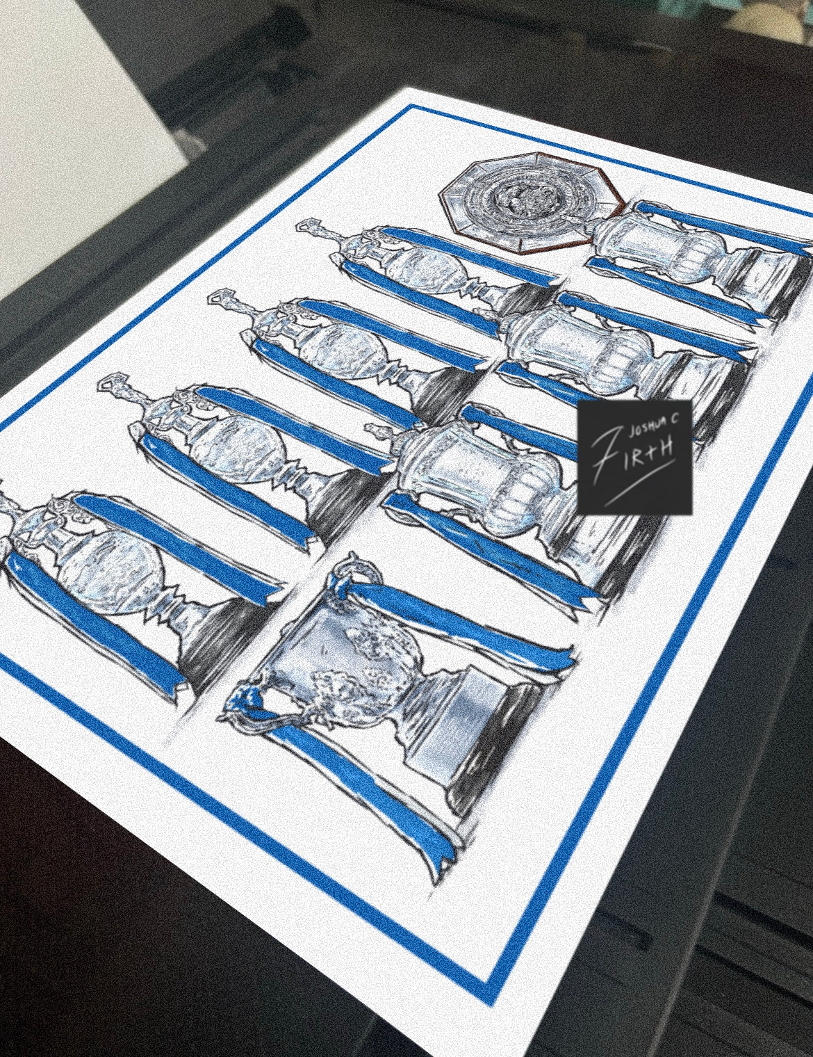 Celebrate the proud history of Sheffield Wednesday with this independently created art - Detailed trophies illustration, showcasing the iconic silverware that defines the club’s legacy. This hand-drawn artwork features a clean, minimalist composition of Wednesday's major honours, including league titles, domestic cups, and Charity Shield.