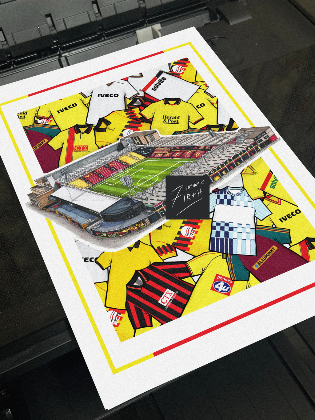 Watford Inspired Collage Retro Shirts Vicarage Road Stadium Football Print