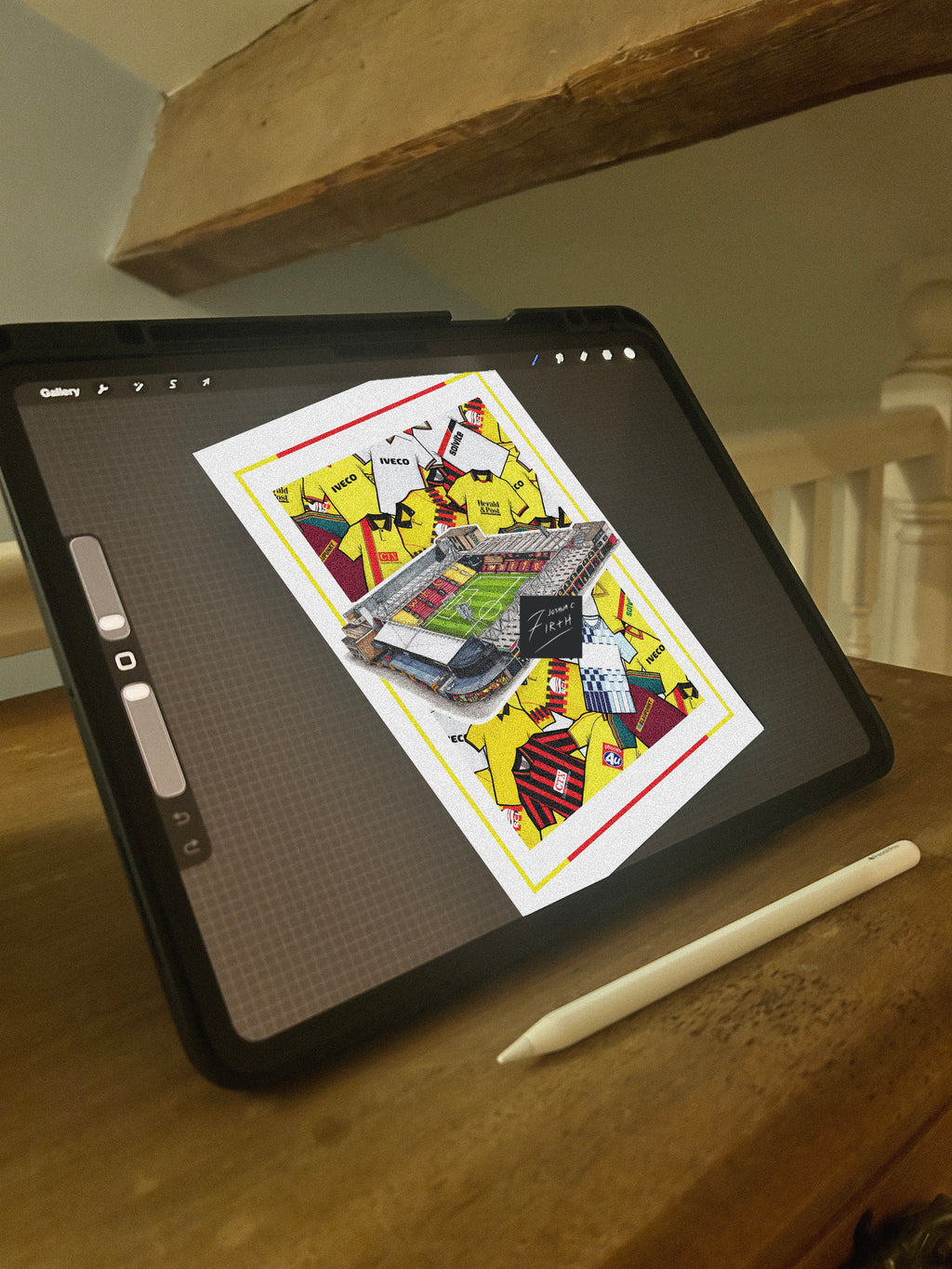 Watford Inspired Collage Retro Shirts Vicarage Road Stadium Football Print, a football print drawn on an iPad, finished and completed 