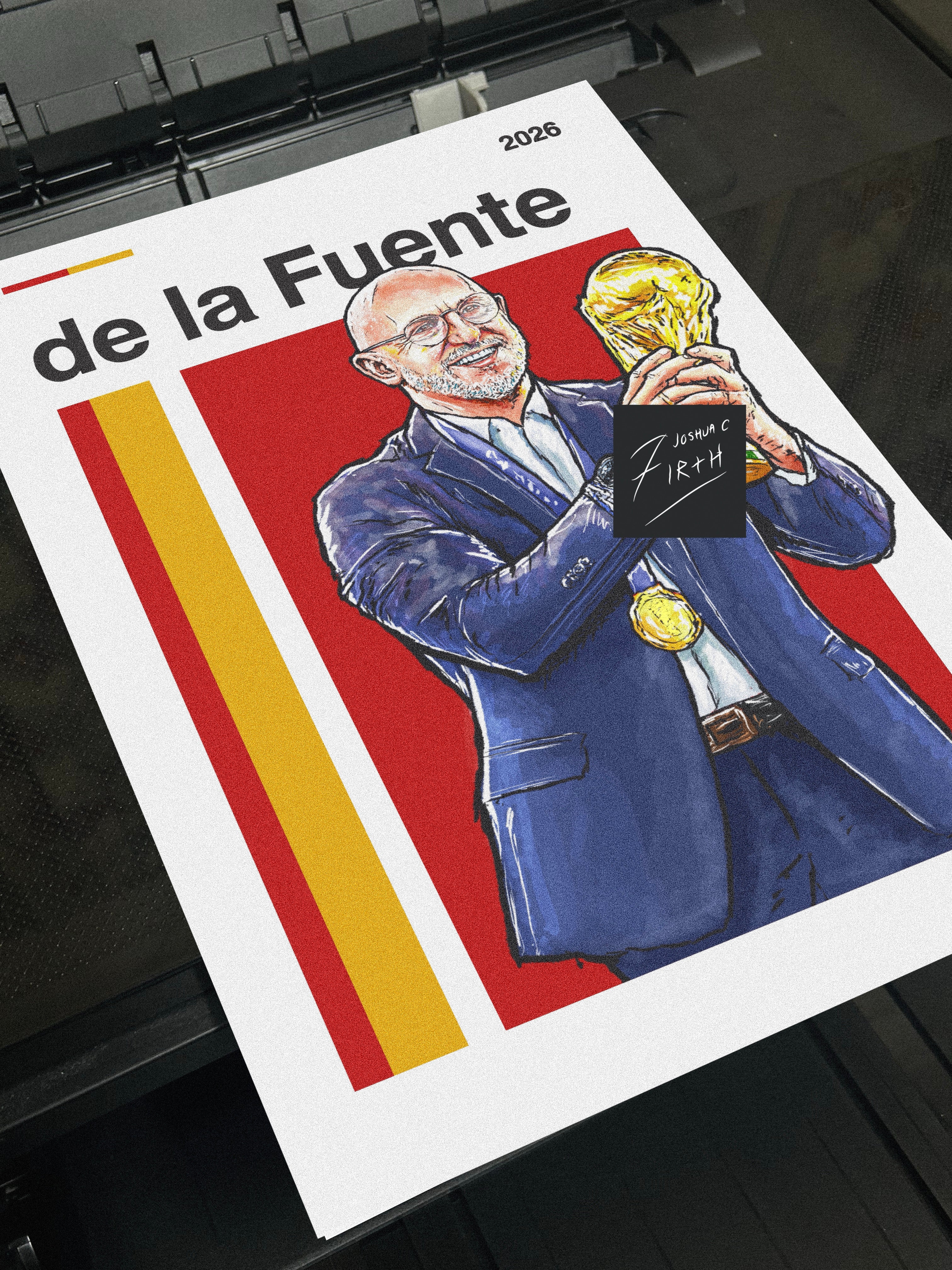 Artwork inspired by the legendary Spanish coach, Luis de la Fuente who led Spain to the 2026 World Cup title beating Argentina in the final in America 