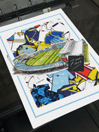 This poster is inspired by the Yorkshire County Cricket Club shirts and Headingley Stadium in Leeds, Yorkshire. 