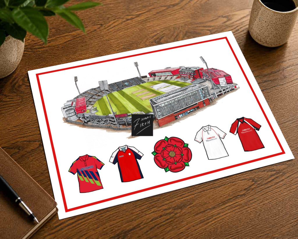 Lancashire Style Retro Shirts & Old Trafford Stadium Cricket Print