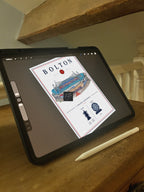 A football print inspired by the Bolton Wanderers success of the past and the current home stadium, drawn on procreate, an iPad. 