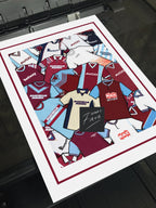 West Ham United retro shirts poster print, inspired by the shirts of the past. Ideal for anyone who is a hammers supporter 