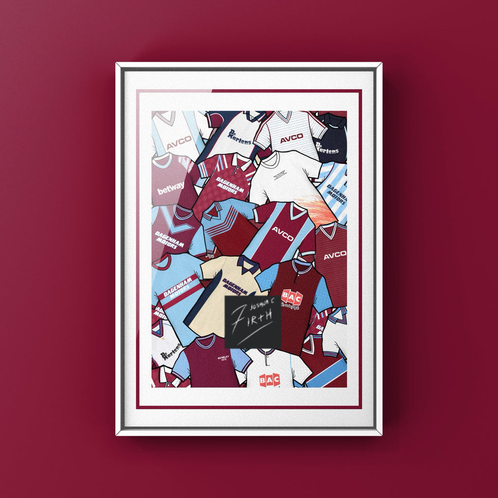 This poster print features a West Ham United retro shirt design, inspired by classic Hammers kits. It’s perfect for any true supporter. 