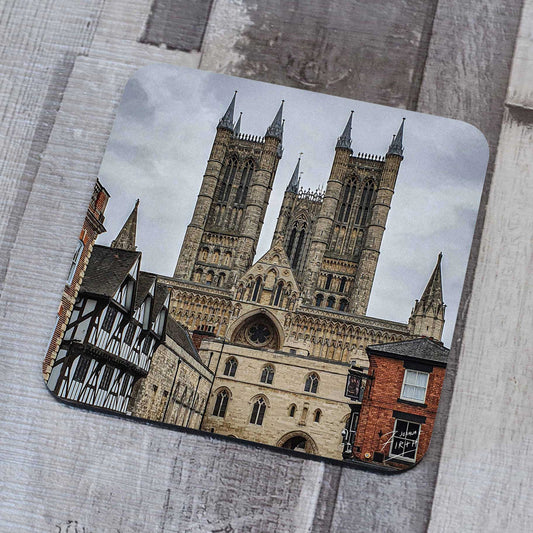 Photograph of Lincoln Cathedral on a drinks coaster, Lincolnshire
